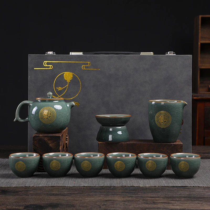 A83 新品福汝窑茶具家用哥窑茶具套装商务活动创意礼品