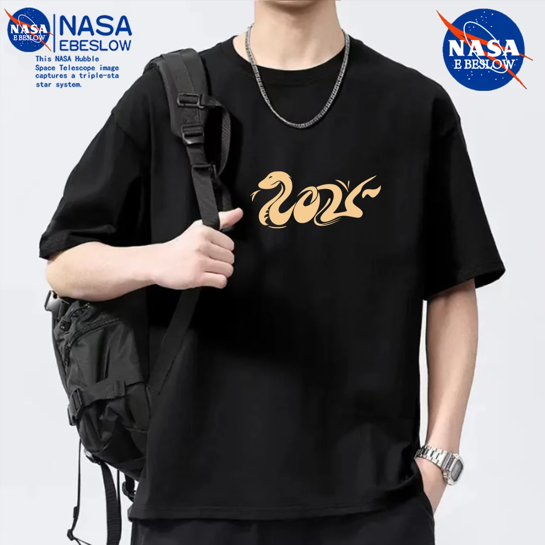 NASA休闲纯棉男装百搭春夏短袖T恤夏季时尚运动印花上衣宽松潮流
