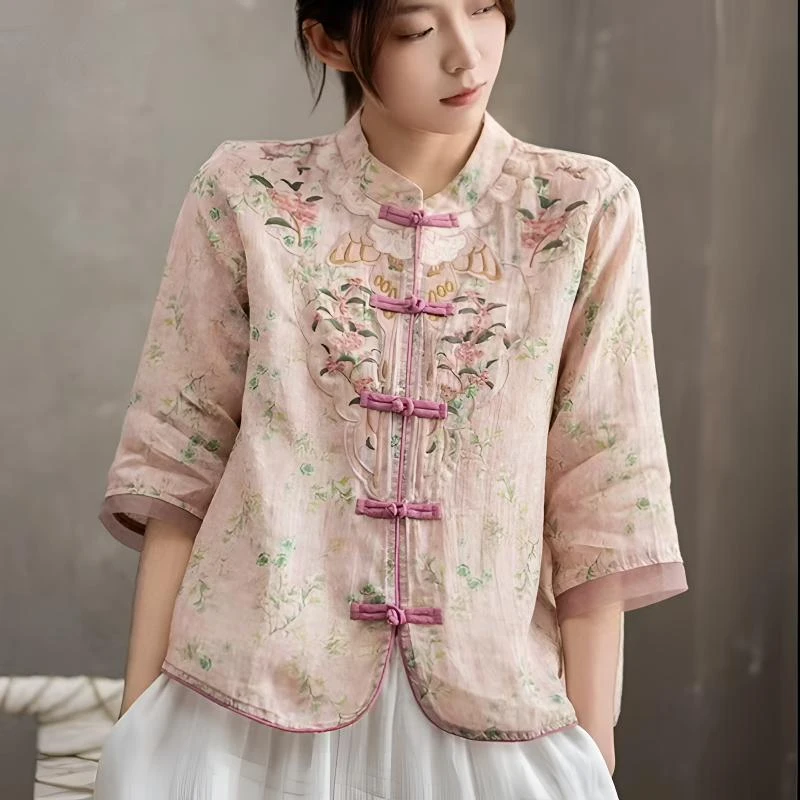 衬衫刺绣夏季新款气质休闲时尚老钱风松弛感女装小个子薄款衬衣