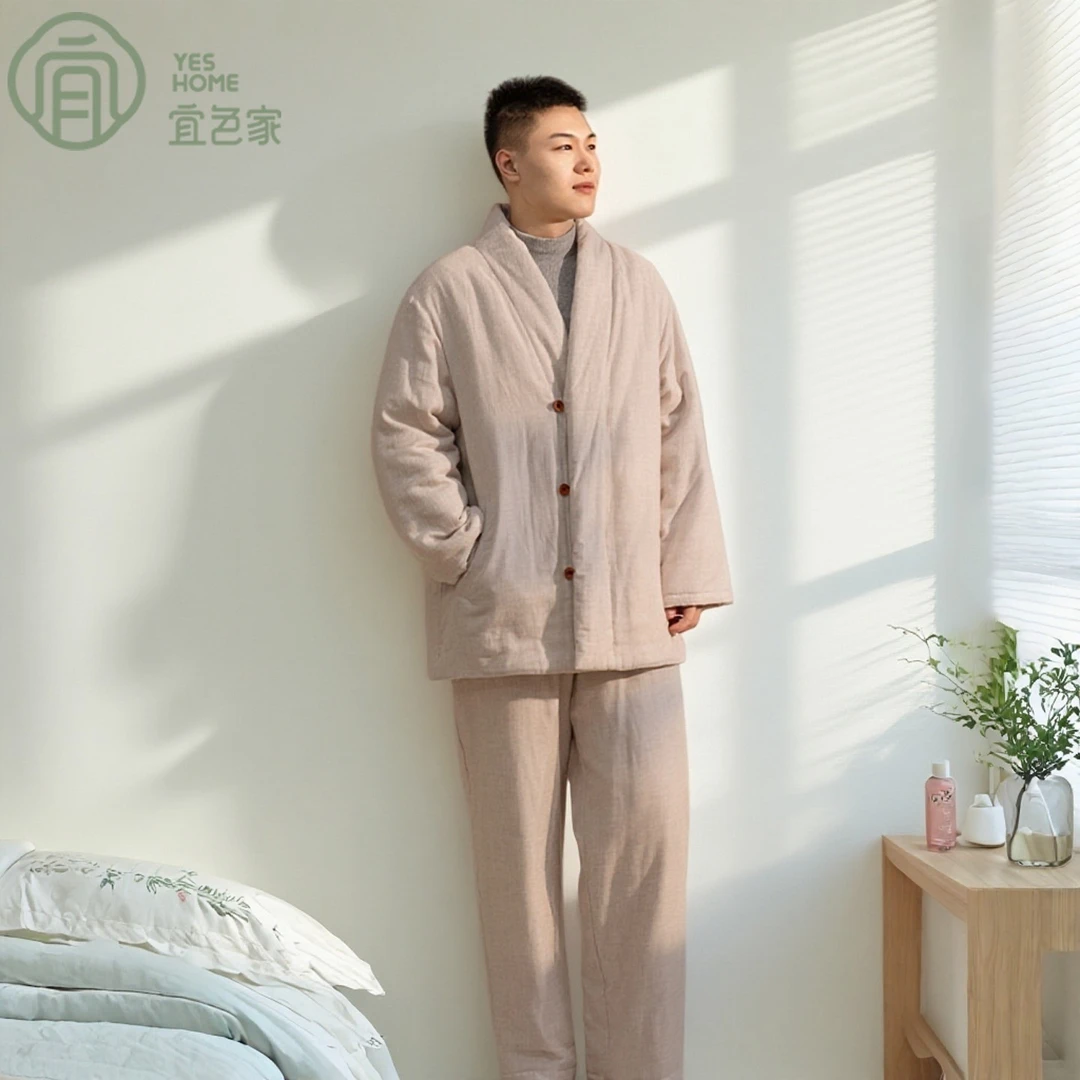 宜色家纯棉冬季睡衣男款爆款2025新款加绒加厚保暖家居服情侣套装