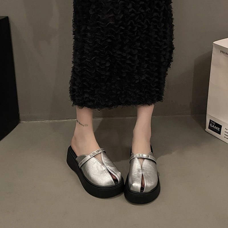 设计款！厚底包头半拖鞋女外穿2025新款时尚百搭一脚蹬懒人凉鞋