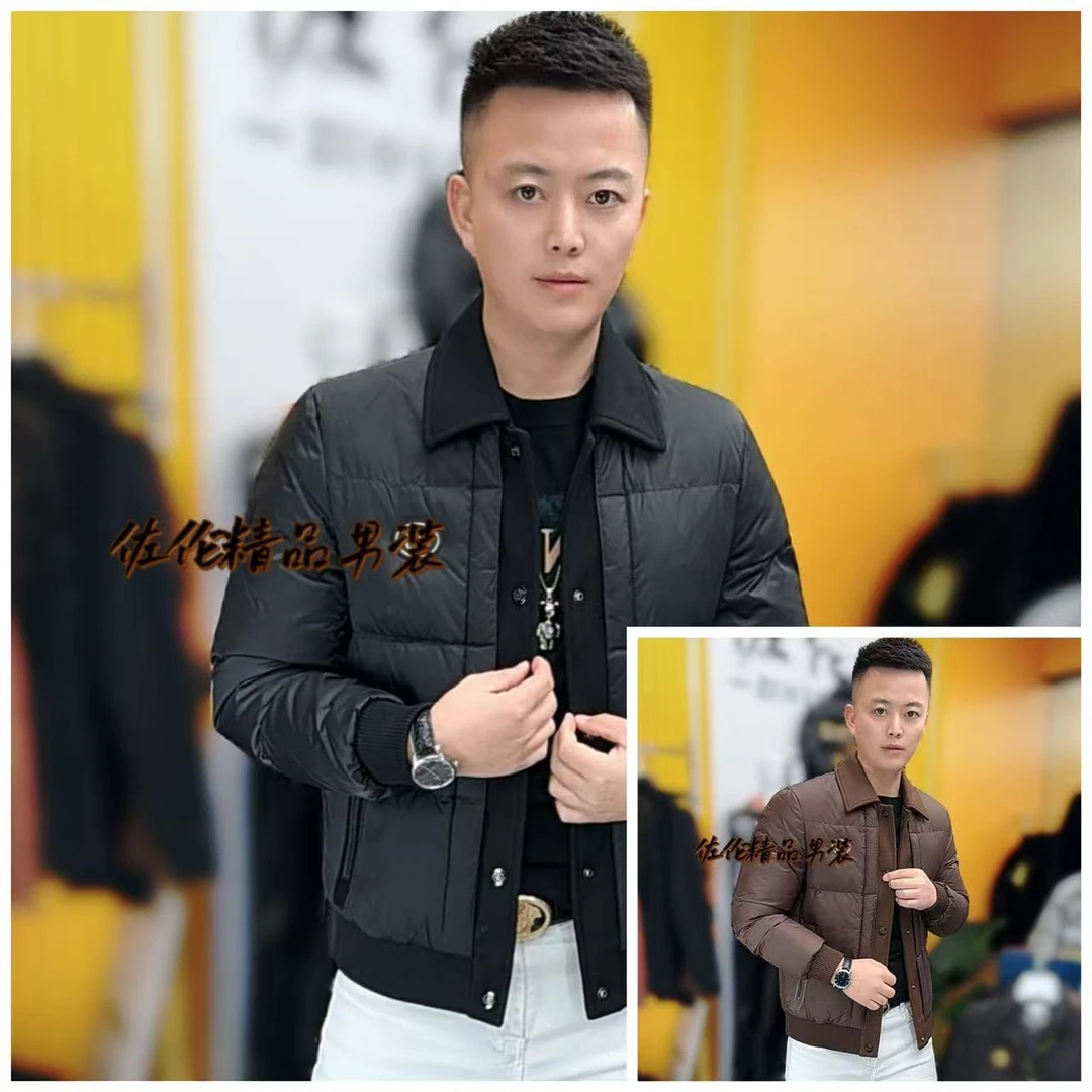 515冬季新款时尚潮流男士修身翻领白鸭绒保暖羽绒服