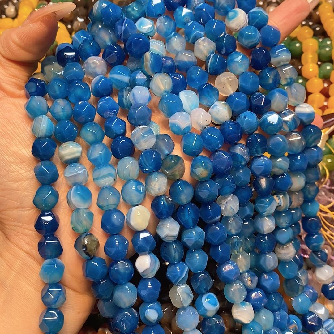 玛瑙/玉髓未镶嵌珠宝半成品天然蓝玛瑙10mm一条切面