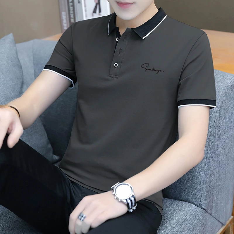 夏季男装t恤短袖Polo衫珠地棉透气时尚男士百搭修身帅气有领上衣