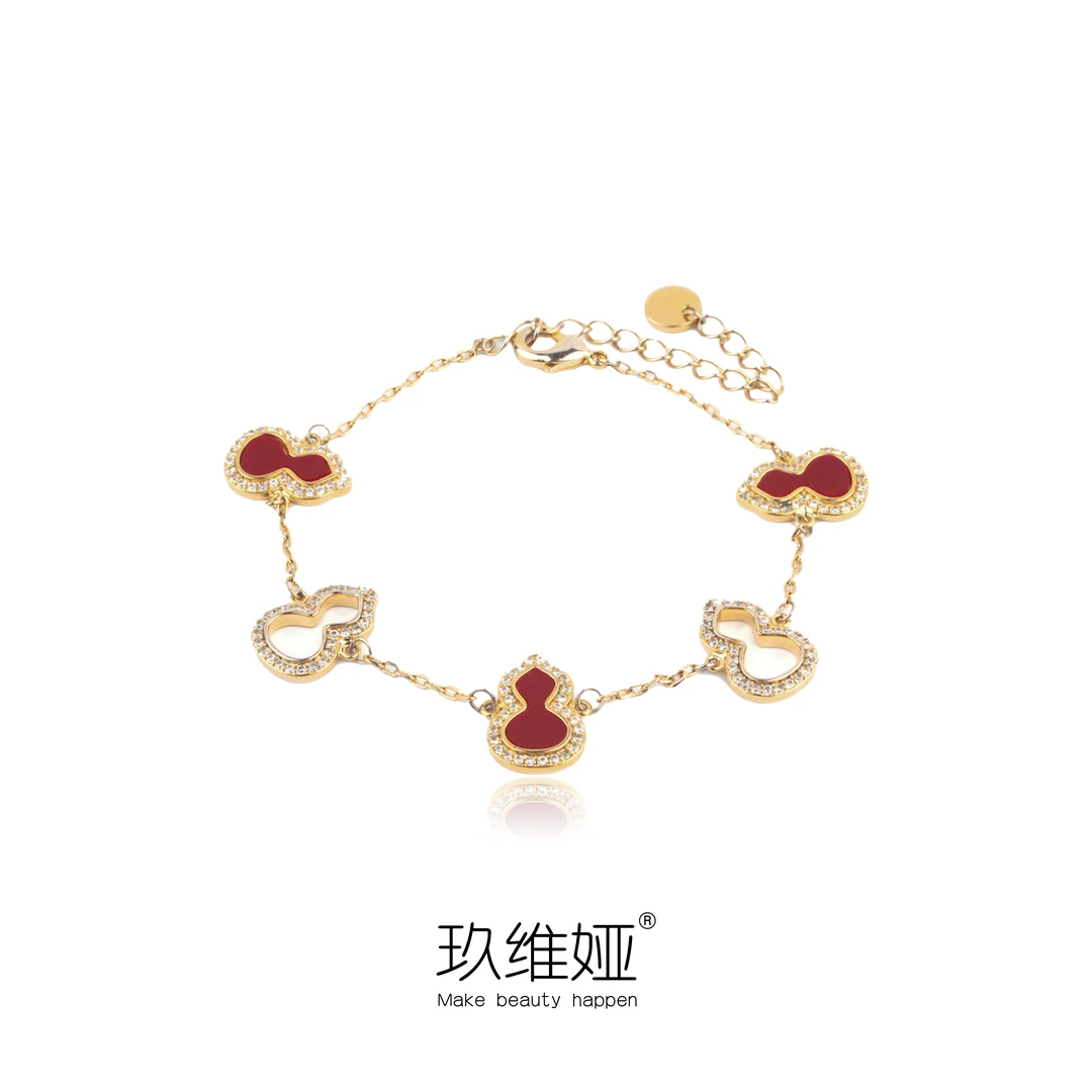 铜合金锆石手链 新中式电镀滴油葫芦手链时尚轻奢手环百搭手饰