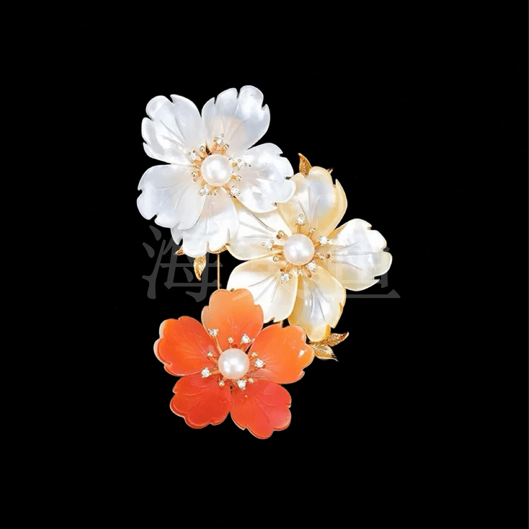 铜合金贝壳胸针 优雅气质百搭三生缘贝壳花胸针6391