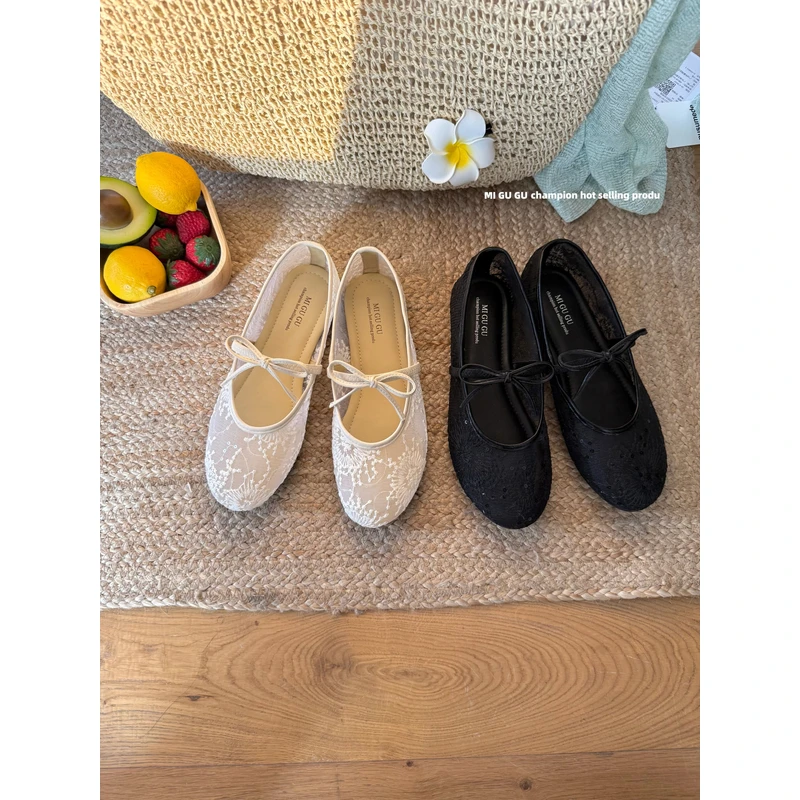 【no退no换】【提花网面单鞋】温柔蕾丝蝴蝶结一字扣单鞋26-8