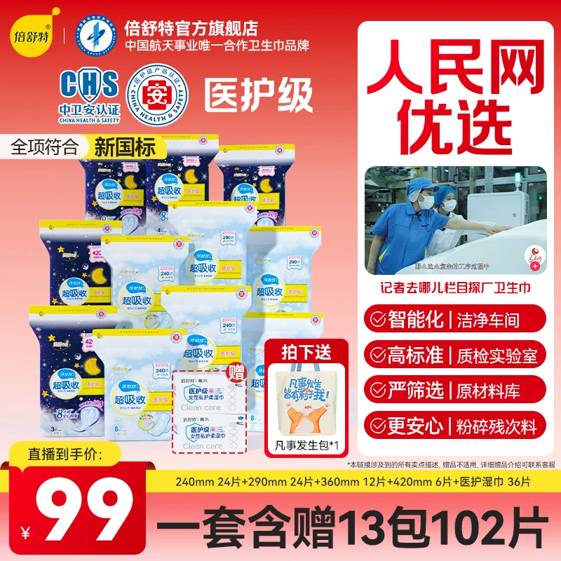【医护级示范单位】医护级超吸收防漏日夜用组合瞬吸亲肤棉柔透气