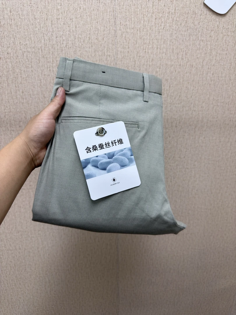 1Y061ASM夏季直筒休闲裤男25含桑蚕丝修身时尚弹力百搭简约裤子男