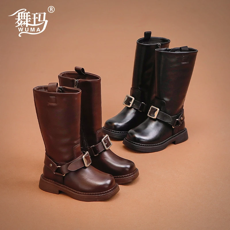 女童靴子儿童加绒长筒靴2024新款冬季女孩高筒时尚英伦宝宝442311