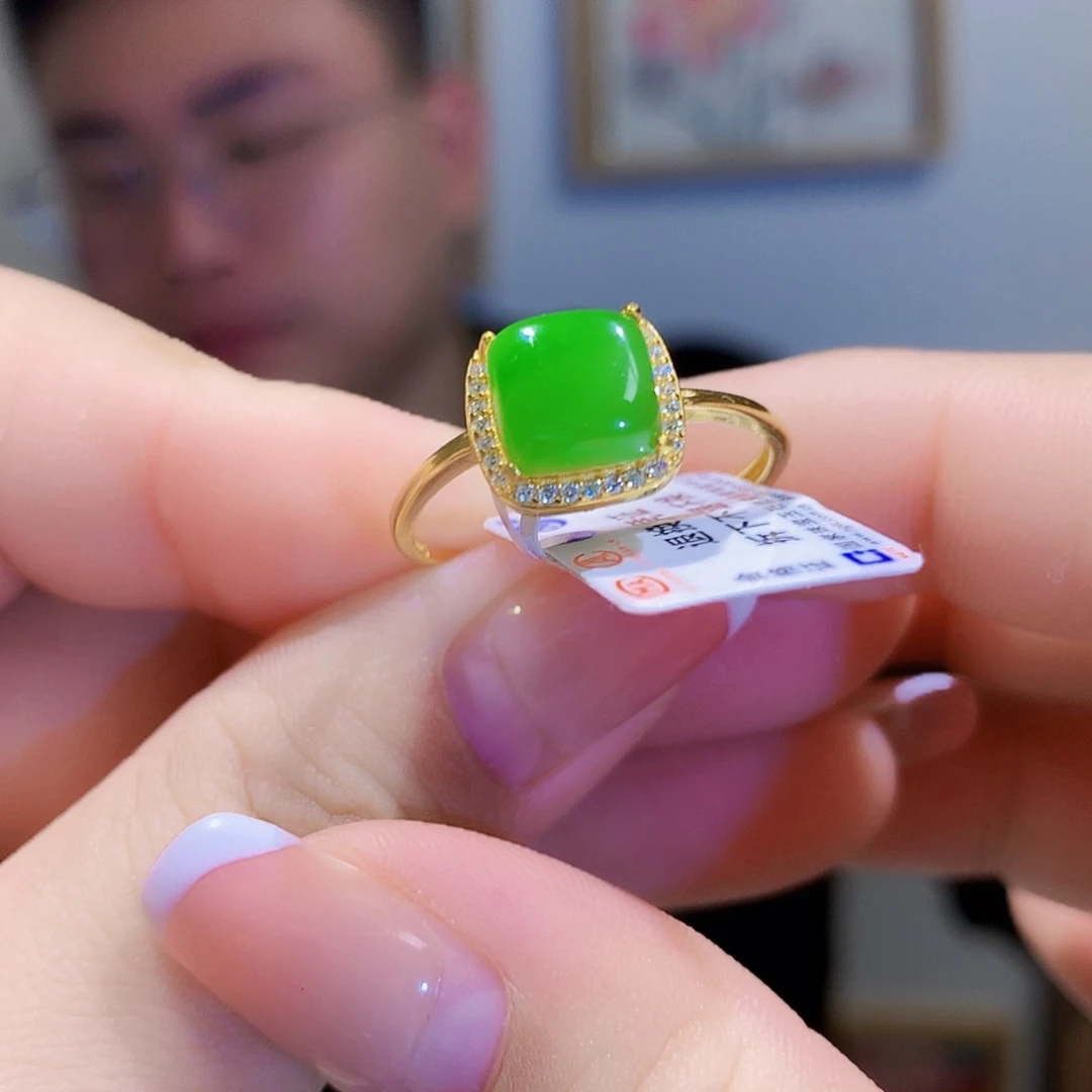 和田玉（碧玉）戒指银S925镀金镶嵌