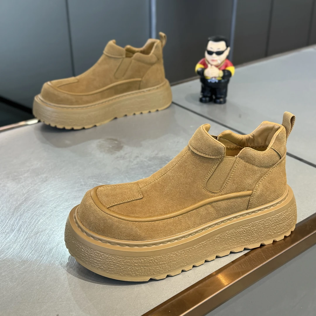 男鞋冬季新款磨砂皮面单棉同款加绒雪地靴子厚底时尚一脚蹬休闲鞋