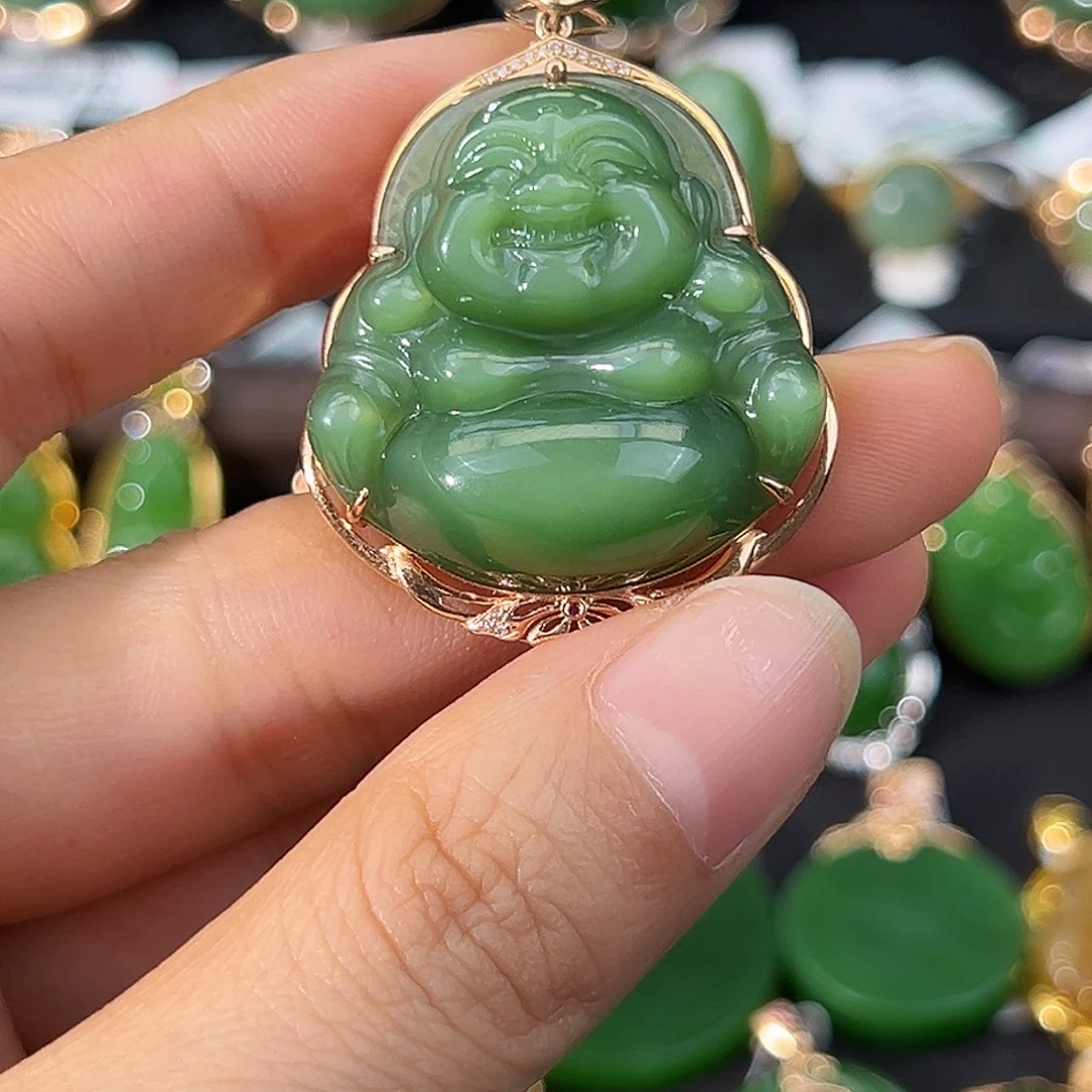 和田玉18K金镶嵌吊坠(不含链)