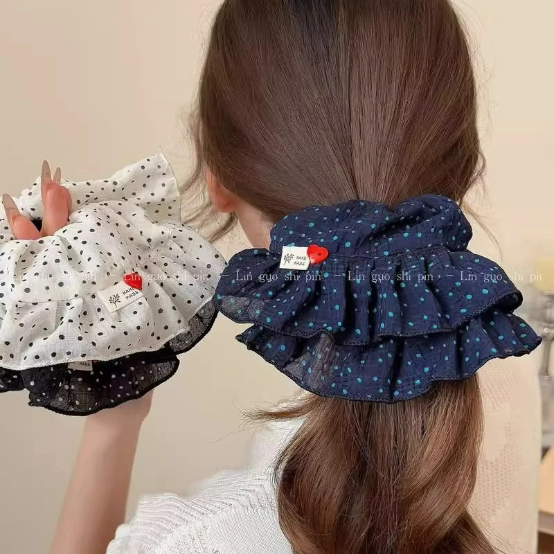 韩系布艺网纱波点气质大肠发圈褶皱荷叶边头绳洋气百搭头花发绳女