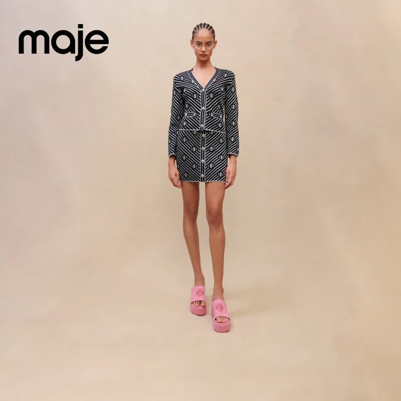 Maje经典款慵懒感M-logo条纹长袖针织衫MFPCA00372