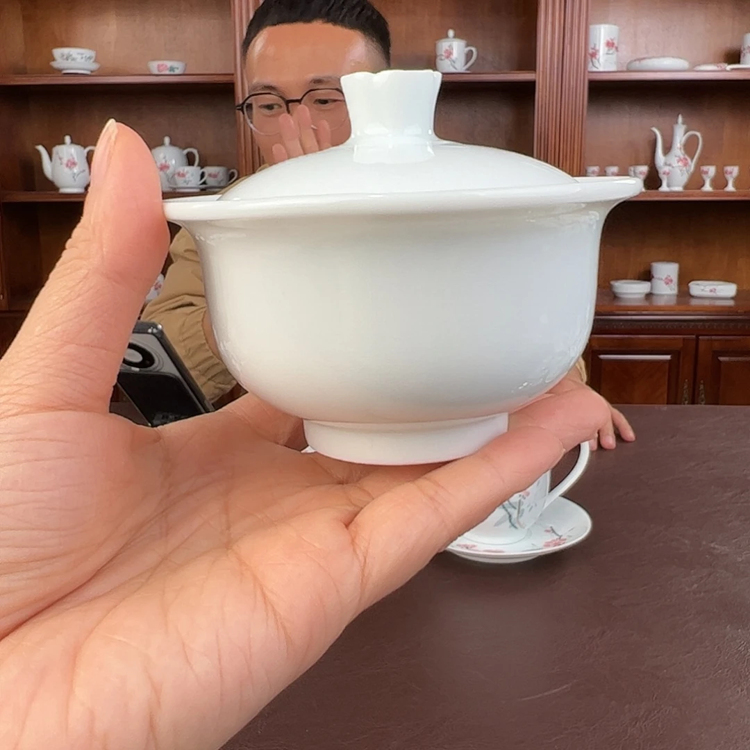 瓷柴窑素胎二才盖碗