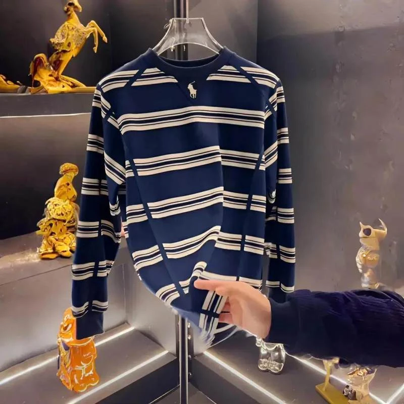 2025秋冬季男士轻奢卫衣潮流时尚百搭休闲宽松套头长袖T恤8695