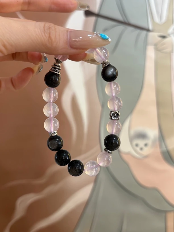 合成金属琉璃手链 黑曜粉水甜酷风手链闺蜜生日礼物定制2025新款
