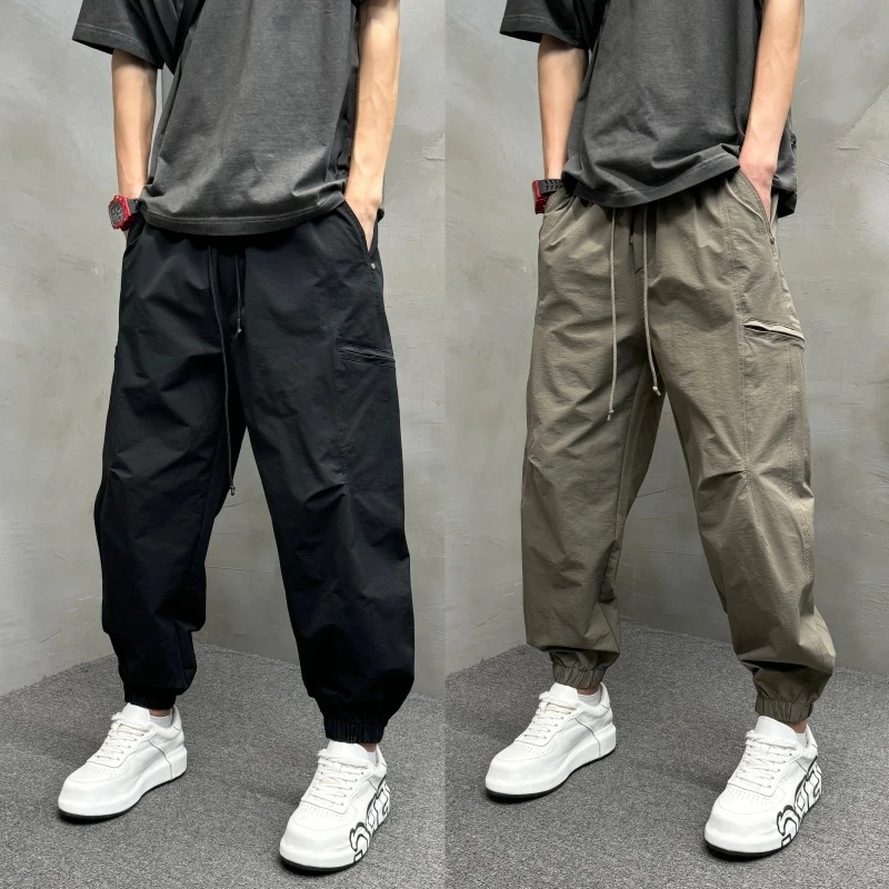 痞帅青年束脚裤休闲裤直筒百搭阔腿宽松裤子春季常规款抽绳系带裤