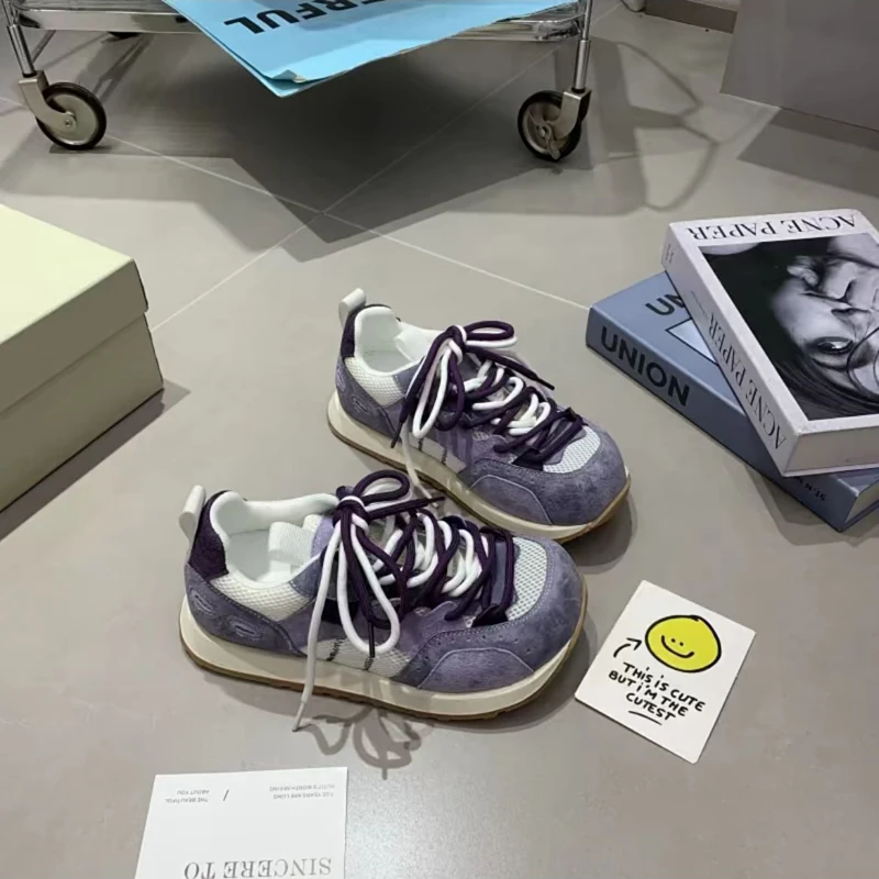 韩版拼色丑萌鞋大头阿甘鞋2025夏季新款透网平底德训鞋女鞋舒适潮