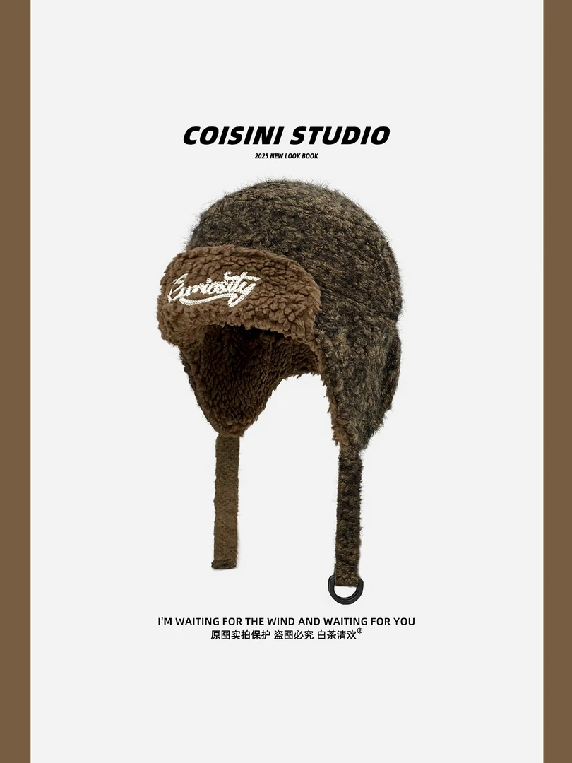 帽檐字母毛绒雷锋帽子男女秋冬加厚保暖防风东北护耳帽百搭飞行帽