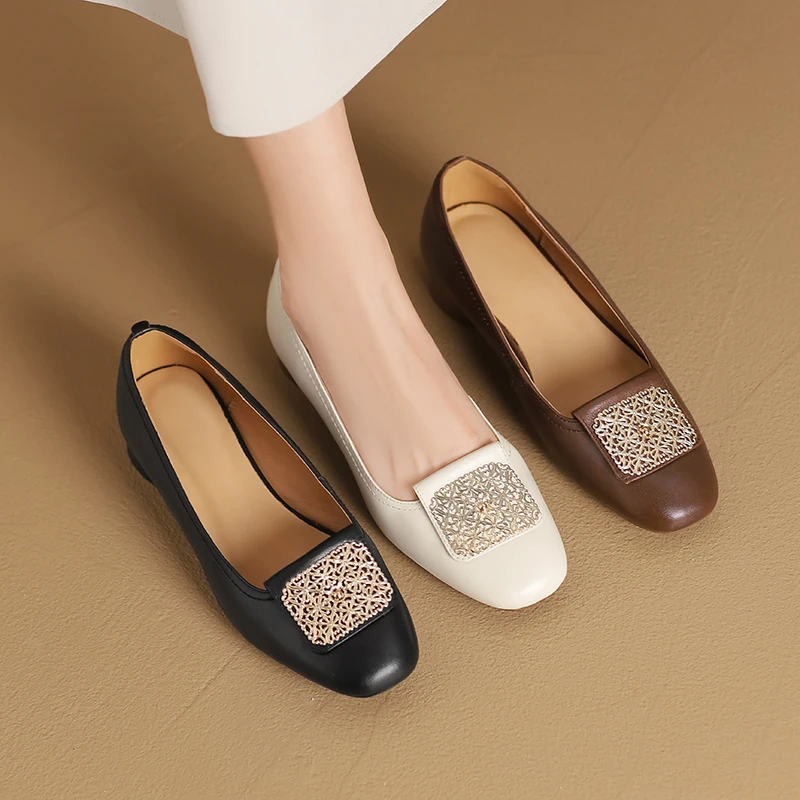 牛皮4cm透气粗跟里外全皮单鞋百搭粗跟皮鞋气质2025爆款2920