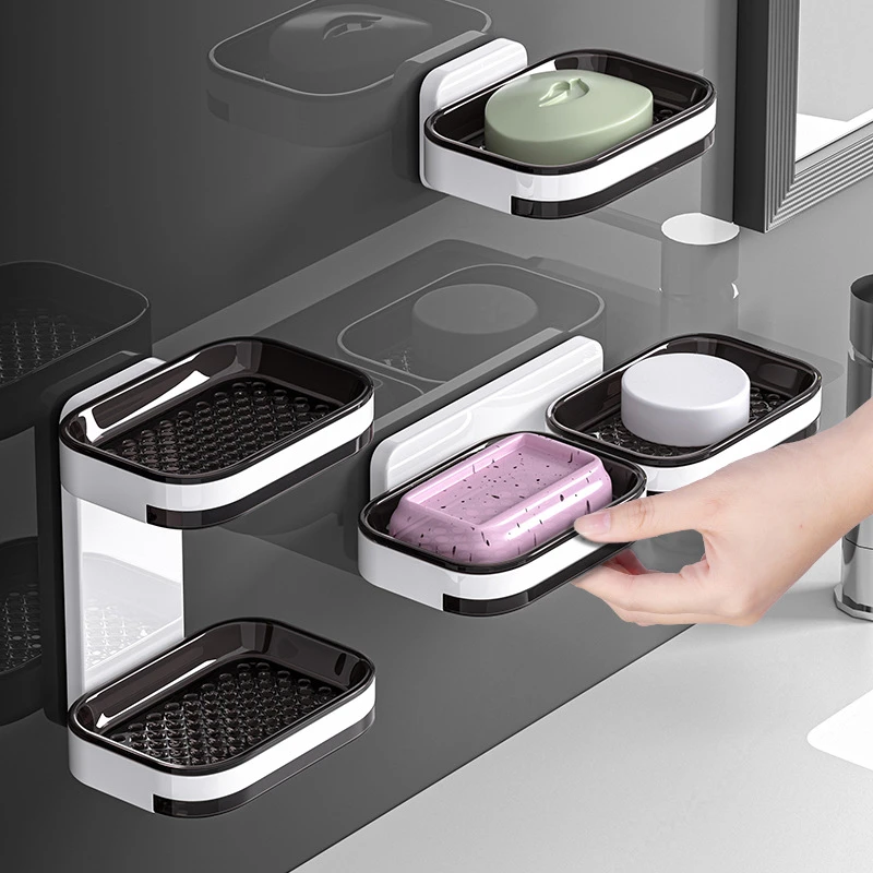 壁挂式卫生间免打孔双层肥皂沥水盒家用浴室收纳香皂置物架肥皂盒