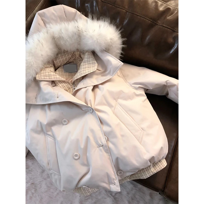 假两件韩版高级感毛领连帽棉服女冬季小众独特设计小个子短款外套