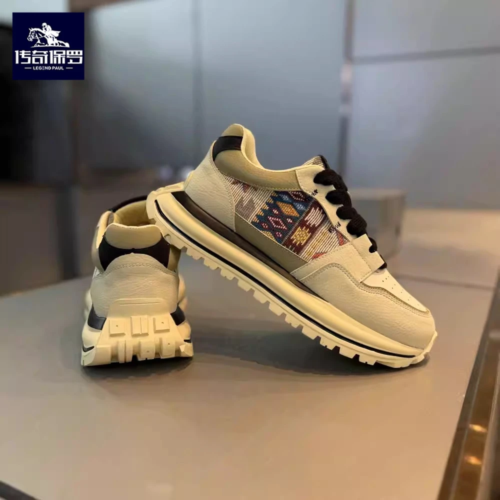 传奇保罗男鞋2025新款透气运动休闲鞋潮流厚底增高刺绣阿甘老爹鞋