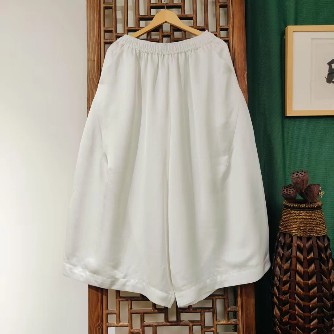 （SK5444）凤徕兮私人定制白色光板全松紧加衬花苞裤  长