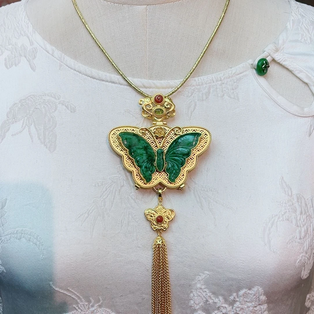 颈饰银S925镶嵌翡翠48小时鉴赏期1