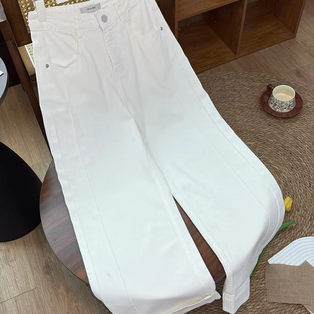 【宽边阔腿设计简裤】刺绣无弹高级感百搭牛仔裤-苋 18593(73065)