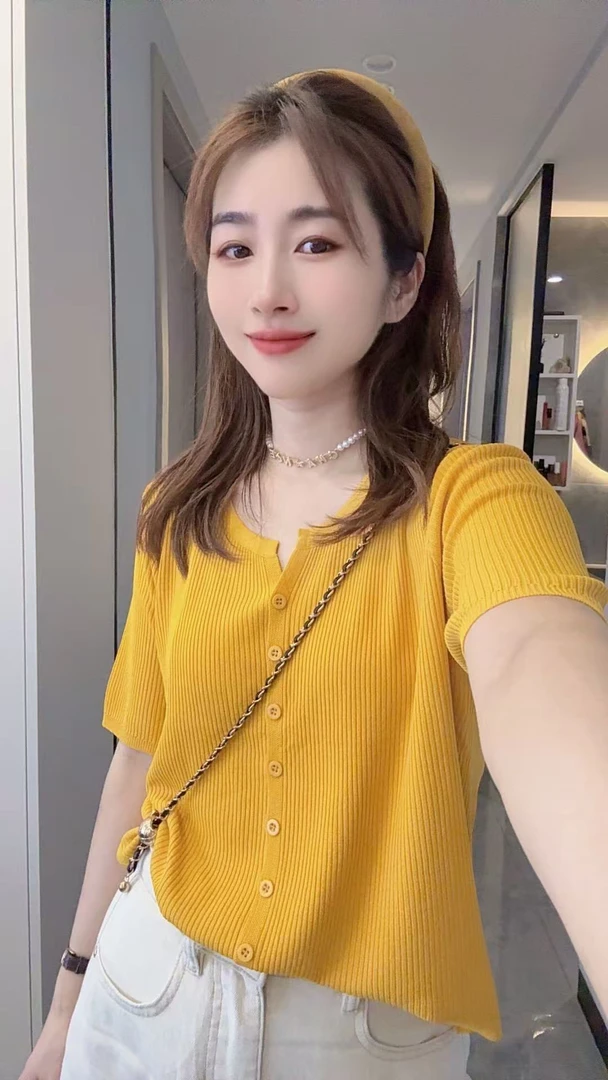 短袖针织开衫女V领2025年夏季新款时尚气质百搭显瘦薄款上衣小衫