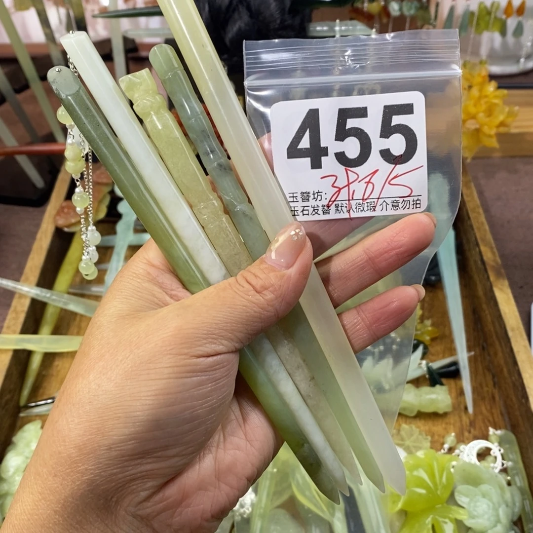 周***花蛇纹石玉合金发饰