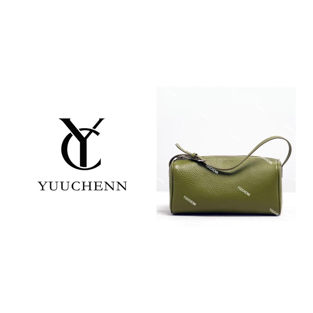 YUUCHENN/【90S笔筒包】18cm自然摔小牛皮芥末绿 HH6077