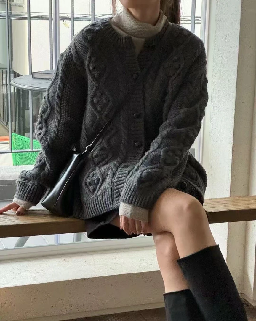 正品韩麻花开衫毛衣女外套8445