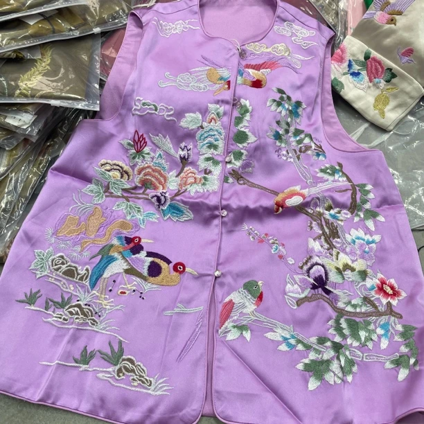 紫马甲#重工国服百万针刺富贵刺绣新中式百搭宽松马甲