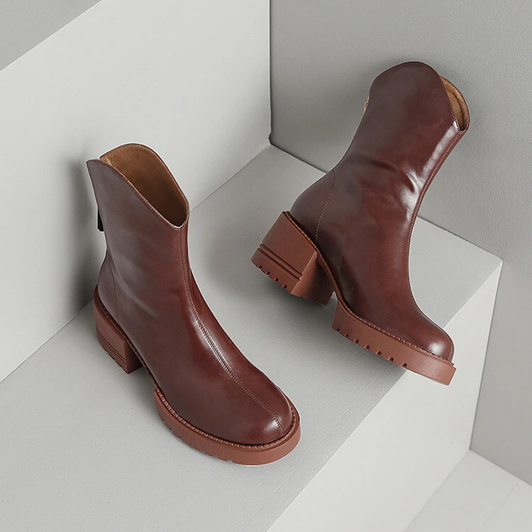 牛皮5公分断码清仓切尔西短靴百搭粗跟秋冬女士圆头233