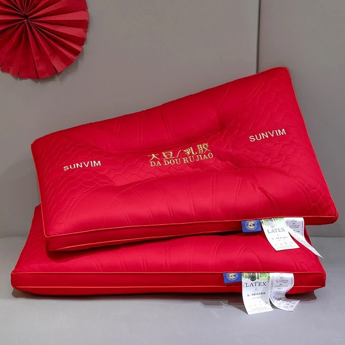 婚庆枕头枕芯羽丝棉大红色结婚喜庆新婚陪嫁送礼家用枕头成人