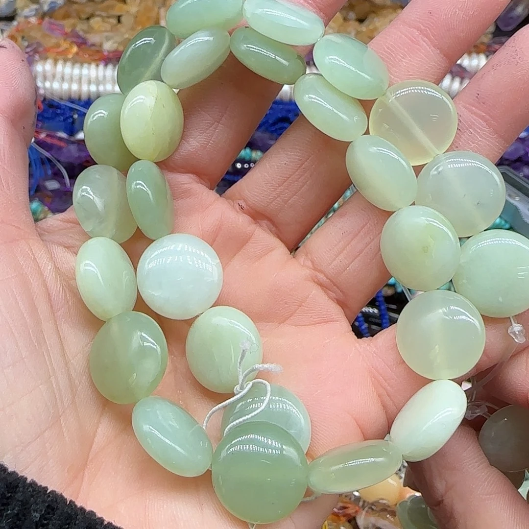 玛瑙/玉髓珠宝半成品合金老矿岫玉15mm一条