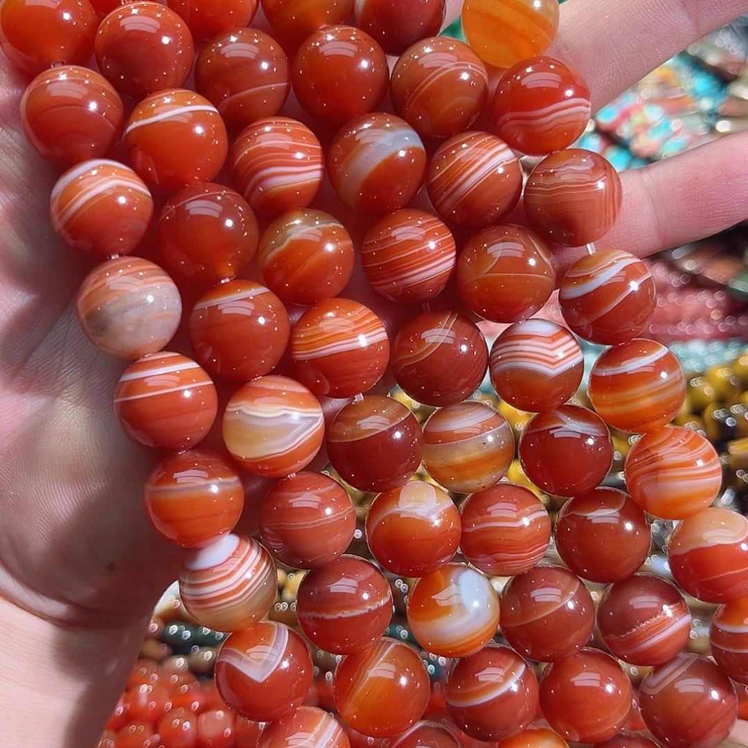 玛瑙/玉髓未镶嵌珠宝半成品蚕丝红玛瑙一条16mm
