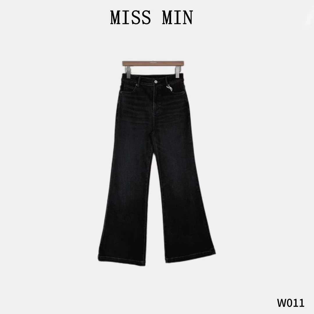 MISS MIN【 黑牛微喇】黑灰植绒弹力微喇牛仔裤百搭牛仔喇叭裤 W011
