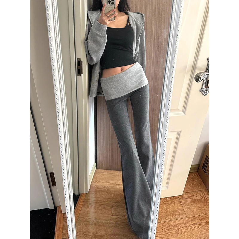 高腰微喇休闲裤女春季修身显瘦瑜伽运动裤加绒垂感拖地长裤