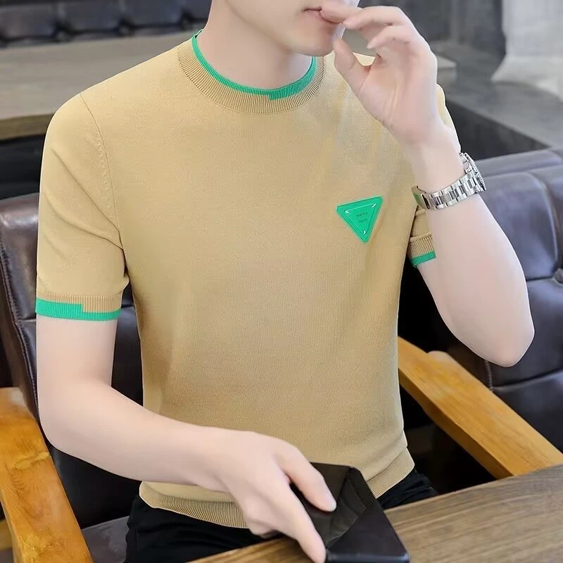 男士T恤针织时尚百搭高品质夏季半袖薄款圆领潮流