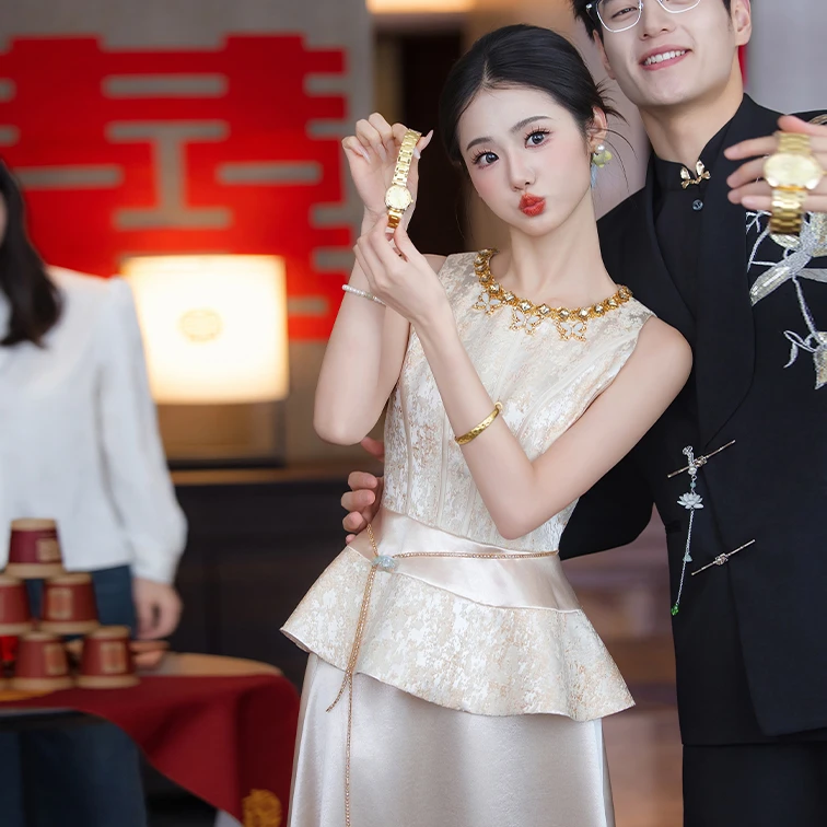 高端订婚礼服裙2025新款新中式登记回门领证敬酒服半身裙套装女夏