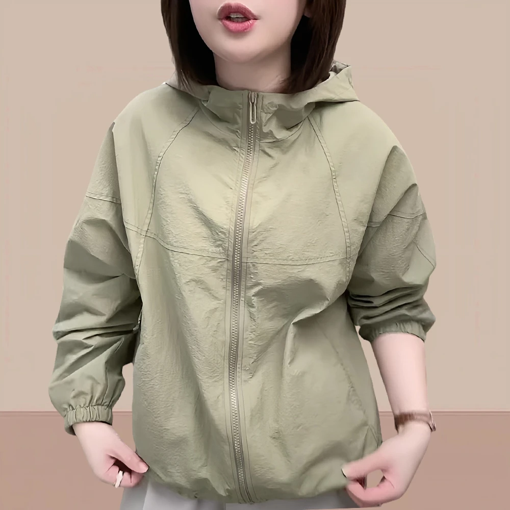 洋气衣服女2025夏季韩版薄款连帽冲锋衣户外休闲拉链百搭上衣女