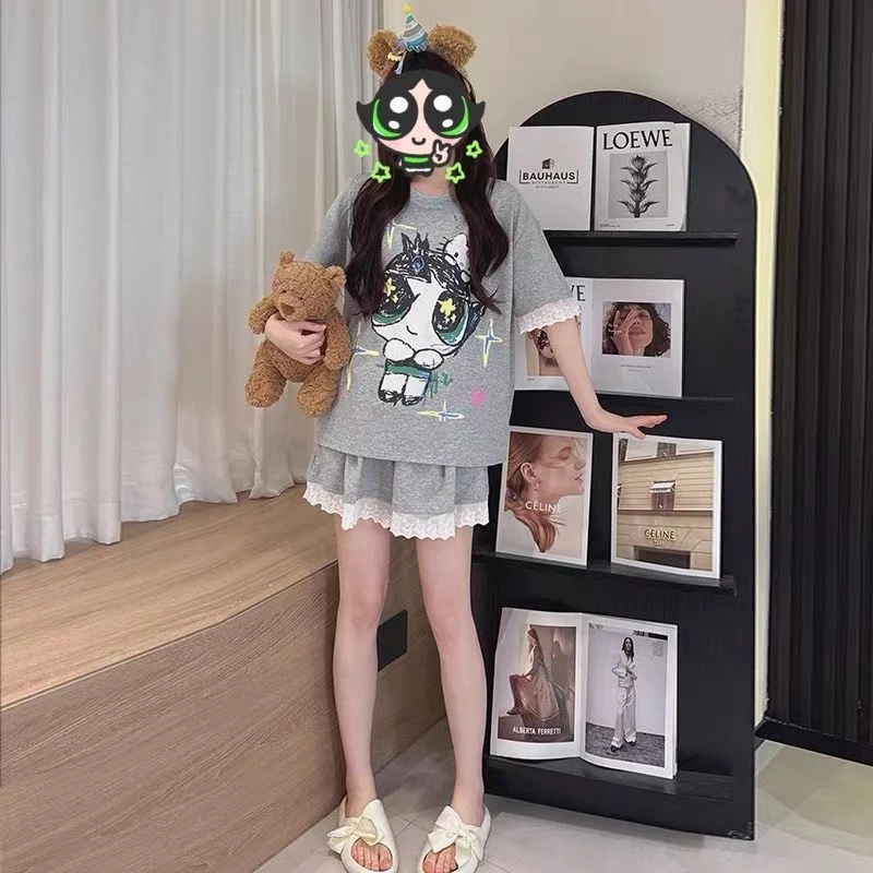 【带胸垫】夏季睡衣女士短袖短裤可外穿卡通家居服套装