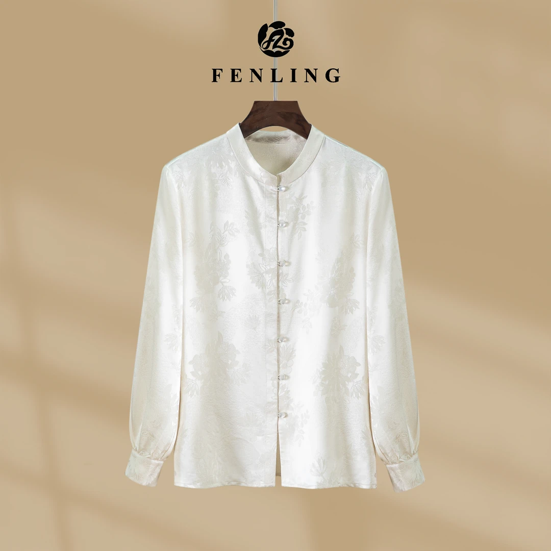 芬领-君卿·白-桑蚕丝织金重缎长袖衬衫上衣开衫外套SY2798-SY2802