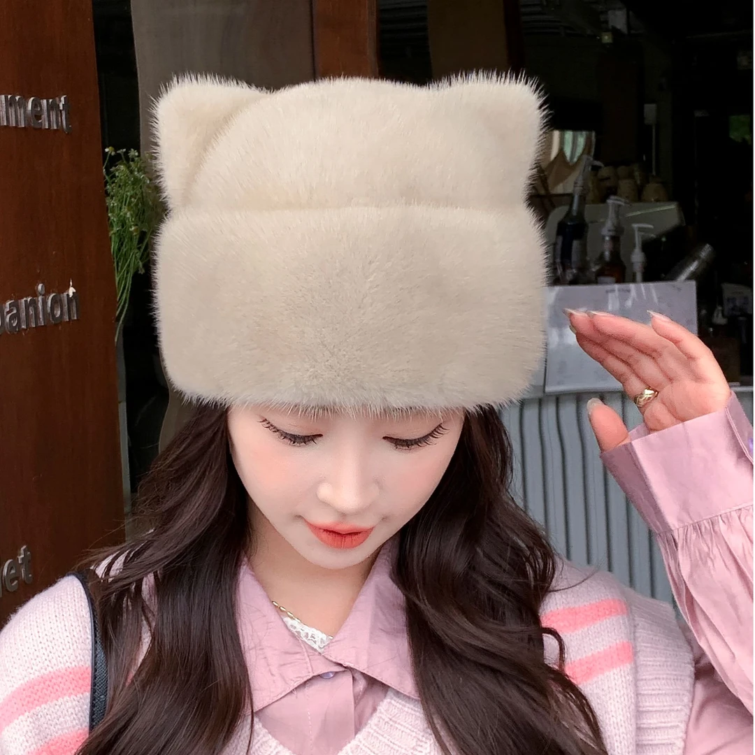 【尚欧奢品】整貂猫耳帽冬天保暖皮草帽子冬季百搭时尚贝蕾礼帽女士