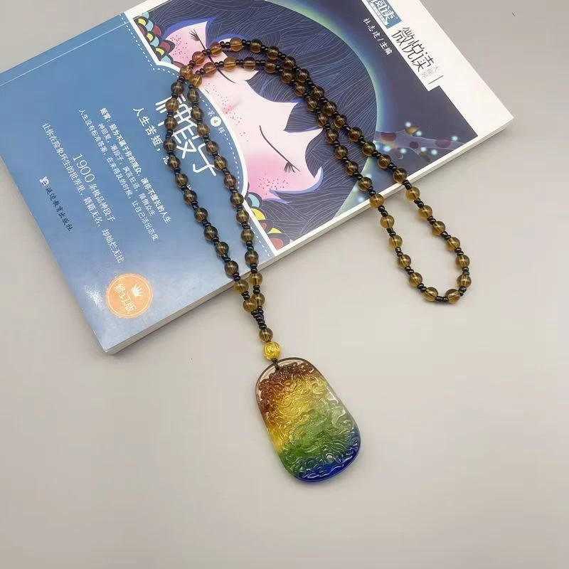 三彩龙牌吊坠项链男女毛衣链31047